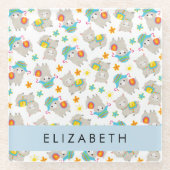 ラマス、アルパカ、花、あなたの名前のパターン ガラスコースター (正面)