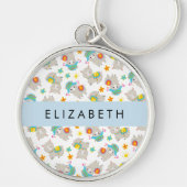 ラマス、アルパカ、花、あなたの名前のパターン キーホルダー (正面)