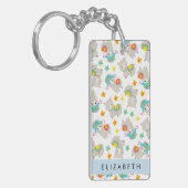 ラマス、アルパカ、花、あなたの名前のパターン キーホルダー (正面左)