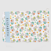 ラマス、アルパカ、花、あなたの名前のパターン ゴルフタオル (横)