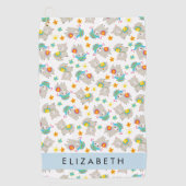 ラマス、アルパカ、花、あなたの名前のパターン ゴルフタオル (正面)