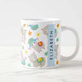 ラマス、アルパカ、花、あなたの名前のパターン ジャンボコーヒーマグカップ