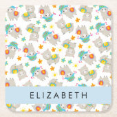 ラマス、アルパカ、花、あなたの名前のパターン スクエアペーパーコースター (正面)
