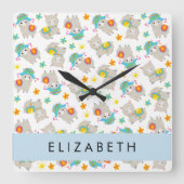 ラマス、アルパカ、花、あなたの名前のパターン スクエア壁時計 (正面)