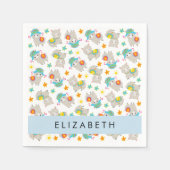 ラマス、アルパカ、花、あなたの名前のパターン スタンダードカクテルナプキン (正面)