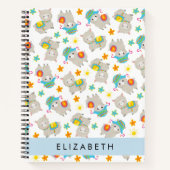 ラマス、アルパカ、花、あなたの名前のパターン ノートブック (正面)