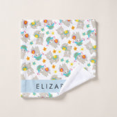 ラマス、アルパカ、花、あなたの名前のパターン バスタオルセット (ウォッシュタオル)