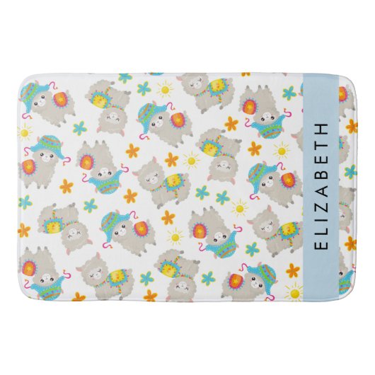 ラマス、アルパカ、花、あなたの名前のパターン バスマット (正面)