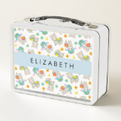 ラマス、アルパカ、花、あなたの名前のパターン メタルランチボックス (裏面)