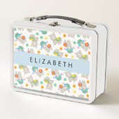 ラマス、アルパカ、花、あなたの名前のパターン メタルランチボックス (正面)