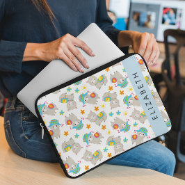 ラマス、アルパカ、花、あなたの名前のパターン ラップトップスリーブ