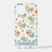 ラマス、アルパカ、花、あなたの名前のパターン iPhoneケース (裏面)