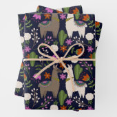 ラマス，花とサボテン，海軍 ラッピングペーパーシート (インサイチュ)