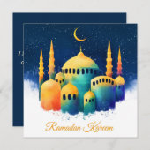 ラマダンウォーターカラーモスククレセント シーズンカード (正面/裏面)