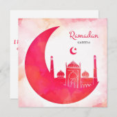 ラマダンカレムウォーターカラーモスクと三日月 シーズンカード (正面/裏面)
