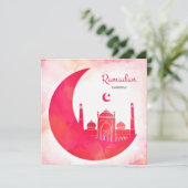 ラマダンカレムウォーターカラーモスクと三日月 シーズンカード (スタンド正面)