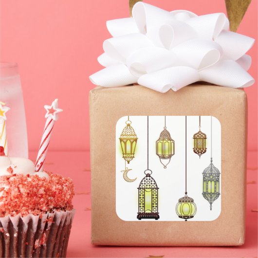 ラマダンカレムクレセントランタンムバラクイスラム スクエアシール (パーティー)