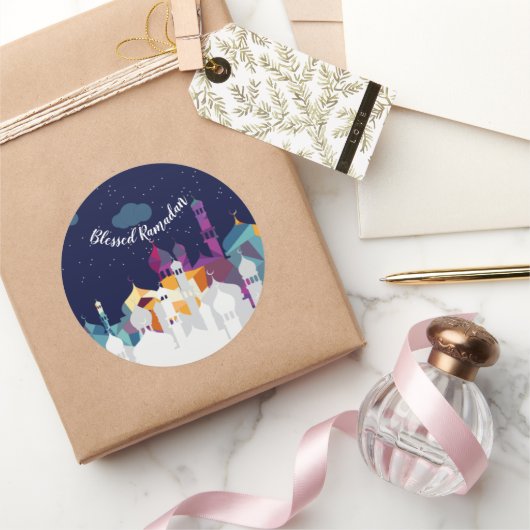 ラマダンカレムタイポグラフィイスラムクレセント文字 ラウンドシール (ギフト)