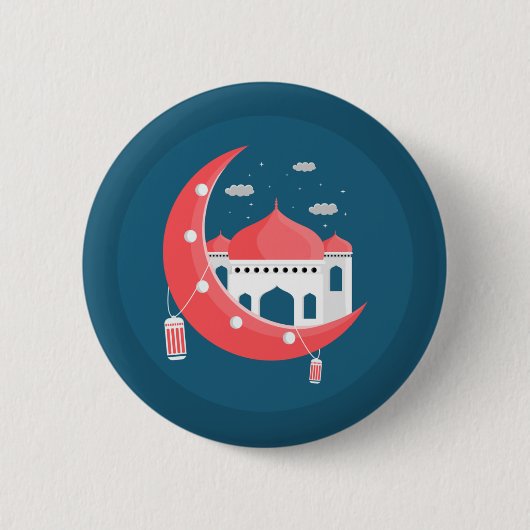 ラマダンカレムタイポグラフィイスラムクレセント文字 缶バッジ (正面)