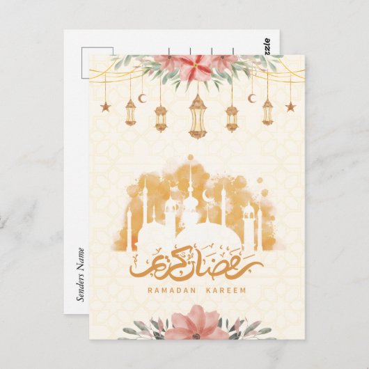 ラマダンカレムフローラウォーターカラーランタン ポストカード (正面/裏面)