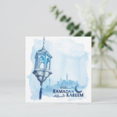 ラマダンカレムムバラクウォーターカラーブルーモスク シーズンカード (スタンド正面)