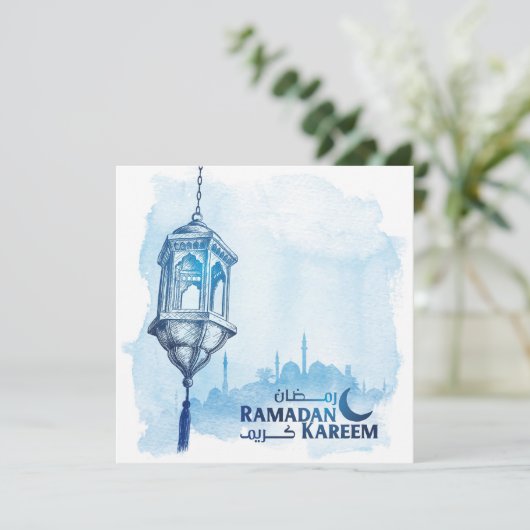 ラマダンカレムムバラクウォーターカラーブルーモスク シーズンカード (スタンド正面)