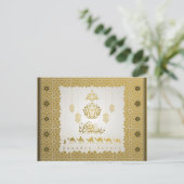 ラマダンムバラクアラビア絵柄書道金ゴールド シーズンポストカード (スタンド正面)