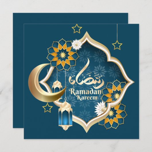 ラマダンムバラクイスラム提灯クレセントスターブルー シーズンカード (正面/裏面)
