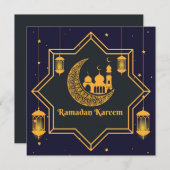 ラマダンムバラクイスラム提灯スタークレセントブルー シーズンカード (正面/裏面)