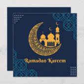 ラマダンムバラククレセントマスジドシルエットブルー シーズンカード (正面/裏面)