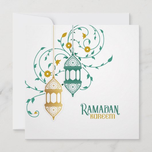 ラマダンムバラクゴールデンティール(緑がかった色)イスラムランタンフローラ シーズンカード (正面)