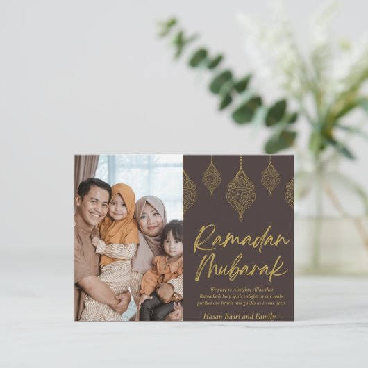 ラマダンムバラクパーソナライズされたフォト文字 シーズンポストカード (スタンド正面)