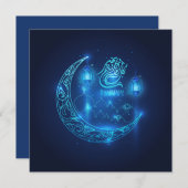 ラマダンムバラク三日月イスラム灯ブルー シーズンカード (正面/裏面)