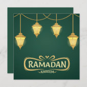 ラマダンムバラク光沢イスラムのランタングリーン シーズンカード (正面/裏面)