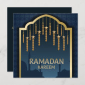 ラマダンムバラク金ゴールドスターズマスジドシルエットブルー シーズンカード (正面/裏面)