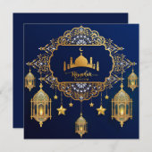 ラマダンムバラク金ゴールドモスクイスラムランタンブルー シーズンカード (正面/裏面)