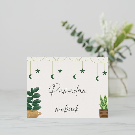 ラマダーン樹皮と緑色植物 箔シーズンポストカード (立ち正面)