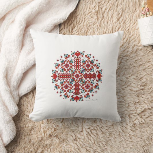 ラマダーン装飾刺繍模様レッドカラー クッション (ブランケット)