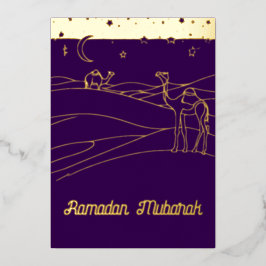 ラマダーン – 砂漠のシーン – ラインアート 箔招待状