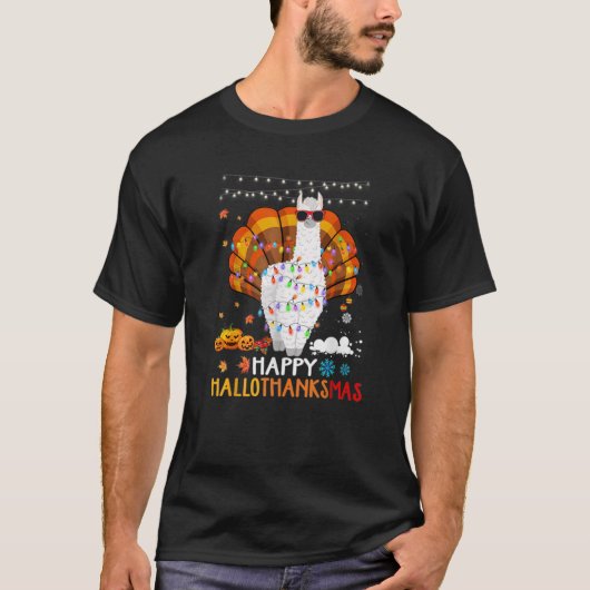 ラマハッピーハロサンクスハロウィーン Tシャツ (正面)
