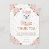 ラマバースデーパーティー赤面ピンクフローラ サンキューカード (正面/裏面)