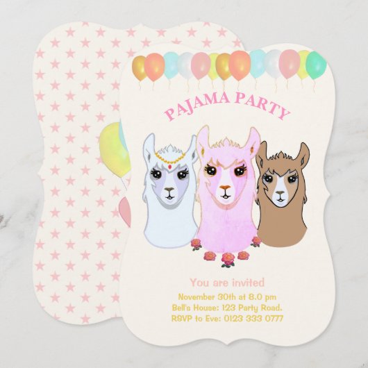 ラマパジャマパーティー招待状 招待状 (正面/裏面)