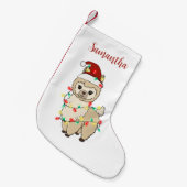 ラマパーソナライズされたクリスマスライトトレンディー スモールクリスマスストッキング (正面 (吊り時))