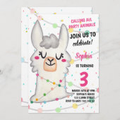 ラマパーティーガールパーティー動物ラマおもしろい誕生日 招待状 (正面/裏面)