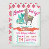 ラマパーティー誕生日招待状ピンクオレンジ 招待状 (正面/裏面)