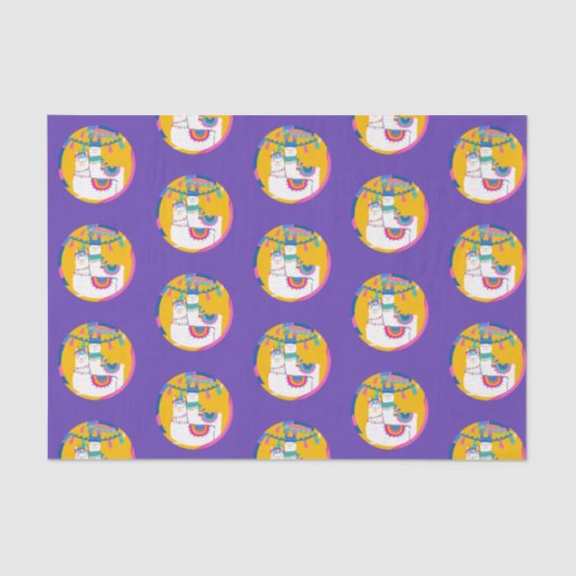 ラマパープルブルーイエローバースデーカラフルタパーティー 薄葉紙 (正面)