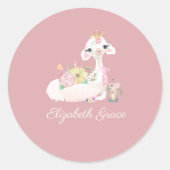 ラマピンクと白と花ガーリー付 ラウンドシール (正面)