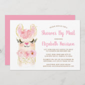 ラマピンクの赤ちゃんシャワー(郵便) 招待状 (正面/裏面)