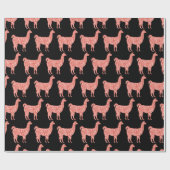 ラマピンクサンゴグリッタースパークルスパターンブラック ラッピングペーパー (フラット)