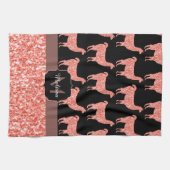 ラマピンクサンゴグリッタースパークルスパターンモノグラム キッチンタオル (横)